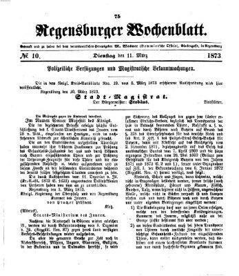 Regensburger Wochenblatt Dienstag 11. März 1873