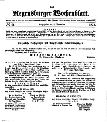 Regensburger Wochenblatt Dienstag 4. November 1873