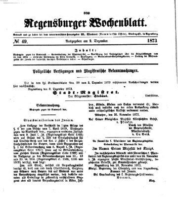 Regensburger Wochenblatt Dienstag 9. Dezember 1873