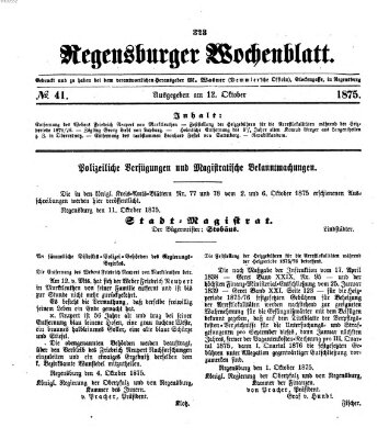 Regensburger Wochenblatt Dienstag 12. Oktober 1875