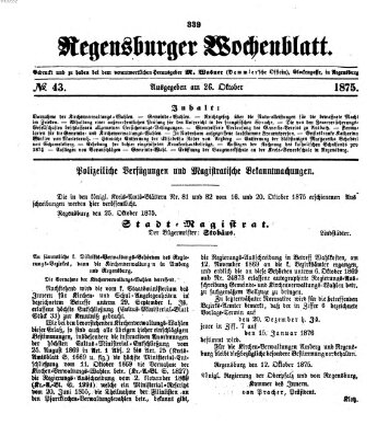 Regensburger Wochenblatt Dienstag 26. Oktober 1875