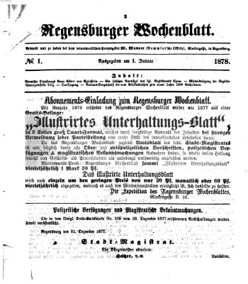 Regensburger Wochenblatt Dienstag 1. Januar 1878