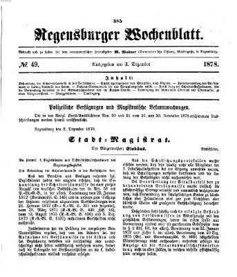 Regensburger Wochenblatt Dienstag 3. Dezember 1878