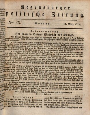 Regensburger politische Zeitung (Regensburger Zeitung) Montag 16. März 1812
