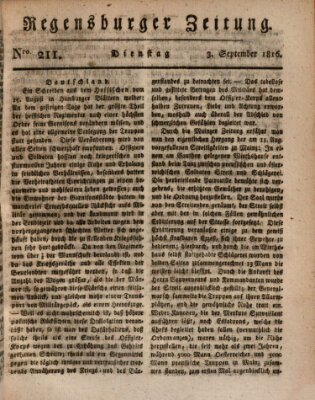 Regensburger Zeitung Dienstag 3. September 1816