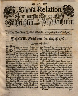 Staats-Relation der neuesten europäischen Nachrichten und Begebenheiten Sonntag 16. August 1767