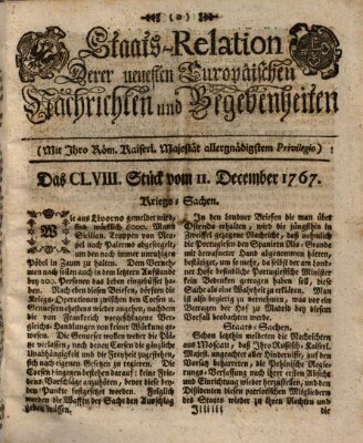 Staats-Relation der neuesten europäischen Nachrichten und Begebenheiten Freitag 11. Dezember 1767