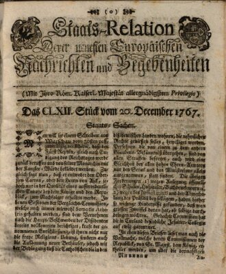 Staats-Relation der neuesten europäischen Nachrichten und Begebenheiten Sonntag 20. Dezember 1767