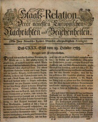 Staats-Relation der neuesten europäischen Nachrichten und Begebenheiten Mittwoch 29. Oktober 1783
