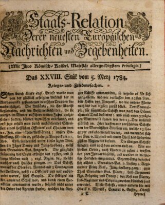 Staats-Relation der neuesten europäischen Nachrichten und Begebenheiten Freitag 5. März 1784