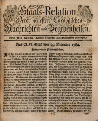 Staats-Relation der neuesten europäischen Nachrichten und Begebenheiten Mittwoch 29. Dezember 1784