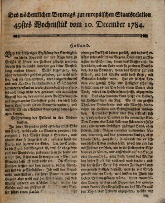 Staats-Relation der neuesten europäischen Nachrichten und Begebenheiten Freitag 10. Dezember 1784