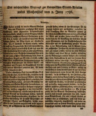 Staats-Relation der neuesten europäischen Nachrichten und Begebenheiten Freitag 2. Juni 1786