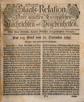 Staats-Relation der neuesten europäischen Nachrichten und Begebenheiten Freitag 21. September 1787