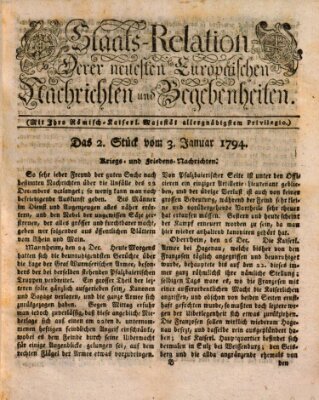Staats-Relation der neuesten europäischen Nachrichten und Begebenheiten Freitag 3. Januar 1794