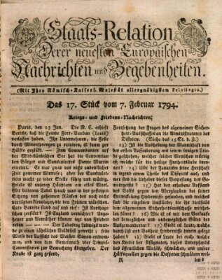 Staats-Relation der neuesten europäischen Nachrichten und Begebenheiten Freitag 7. Februar 1794