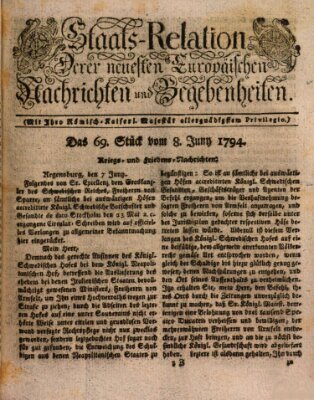 Staats-Relation der neuesten europäischen Nachrichten und Begebenheiten Sonntag 8. Juni 1794