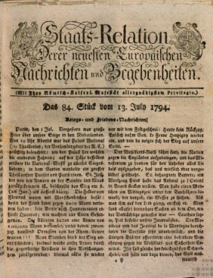 Staats-Relation der neuesten europäischen Nachrichten und Begebenheiten Sonntag 13. Juli 1794