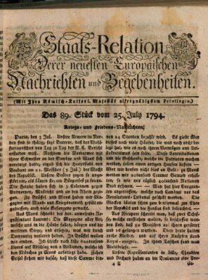 Staats-Relation der neuesten europäischen Nachrichten und Begebenheiten Freitag 25. Juli 1794