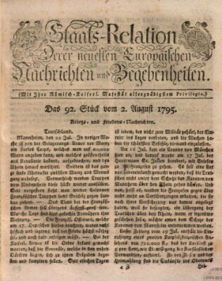Staats-Relation der neuesten europäischen Nachrichten und Begebenheiten Sonntag 2. August 1795