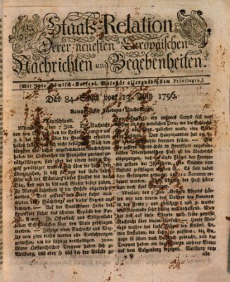 Staats-Relation der neuesten europäischen Nachrichten und Begebenheiten Mittwoch 13. Juli 1796