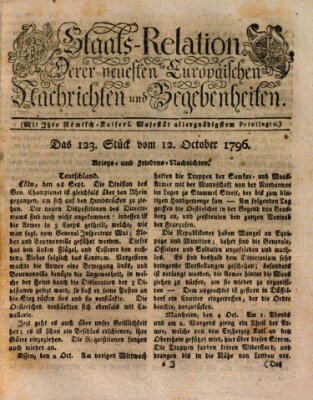 Staats-Relation der neuesten europäischen Nachrichten und Begebenheiten Mittwoch 12. Oktober 1796
