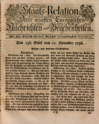 Staats-Relation der neuesten europäischen Nachrichten und Begebenheiten Freitag 11. November 1796