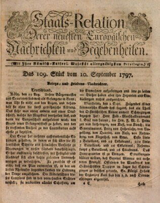 Staats-Relation der neuesten europäischen Nachrichten und Begebenheiten Sonntag 10. September 1797