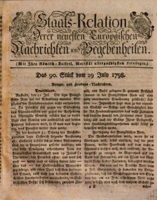 Staats-Relation der neuesten europäischen Nachrichten und Begebenheiten Sonntag 29. Juli 1798