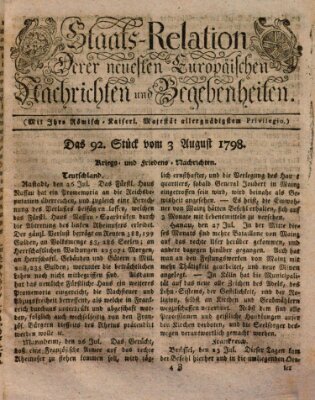 Staats-Relation der neuesten europäischen Nachrichten und Begebenheiten Freitag 3. August 1798