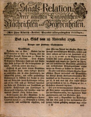 Staats-Relation der neuesten europäischen Nachrichten und Begebenheiten Mittwoch 28. November 1798
