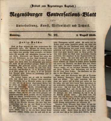 Regensburger Conversations-Blatt (Regensburger Tagblatt) Sonntag 1. August 1841