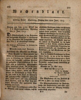 Wochenblatt (Oberpfälzisches Wochenblat) Freitag 18. Juni 1813