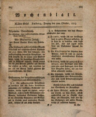 Wochenblatt (Oberpfälzisches Wochenblat) Freitag 8. Oktober 1813