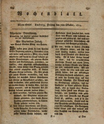 Wochenblatt (Oberpfälzisches Wochenblat) Freitag 7. Oktober 1814