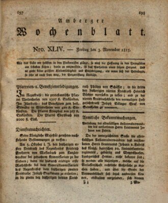 Amberger Wochenblatt (Oberpfälzisches Wochenblat) Freitag 3. November 1815