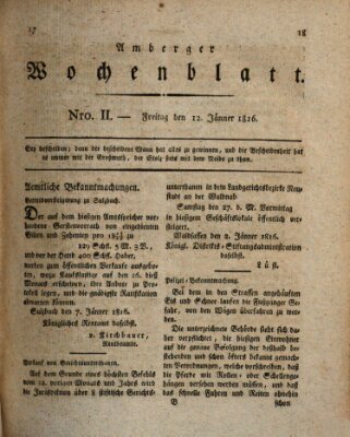 Amberger Wochenblatt (Oberpfälzisches Wochenblat) Freitag 12. Januar 1816