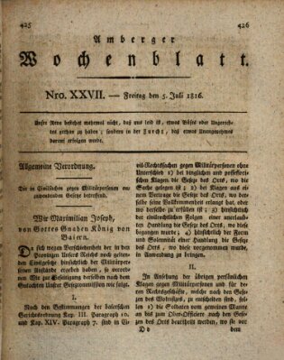 Amberger Wochenblatt (Oberpfälzisches Wochenblat) Freitag 5. Juli 1816