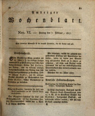 Amberger Wochenblatt (Oberpfälzisches Wochenblat) Freitag 7. Februar 1817