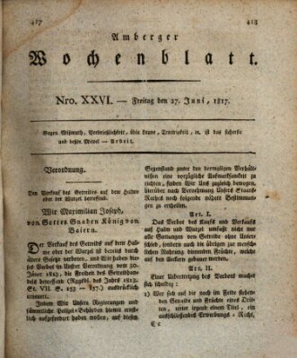 Amberger Wochenblatt (Oberpfälzisches Wochenblat) Freitag 27. Juni 1817