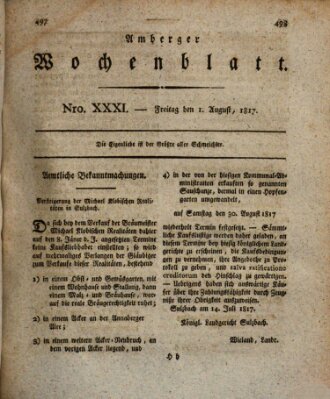 Amberger Wochenblatt (Oberpfälzisches Wochenblat) Freitag 1. August 1817
