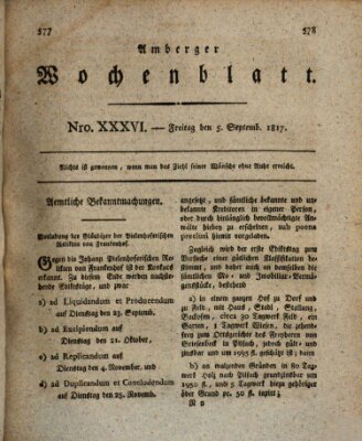 Amberger Wochenblatt (Oberpfälzisches Wochenblat) Freitag 5. September 1817