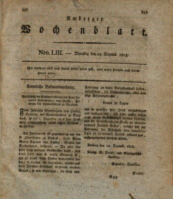 Amberger Wochenblatt (Oberpfälzisches Wochenblat) Dienstag 29. Dezember 1818