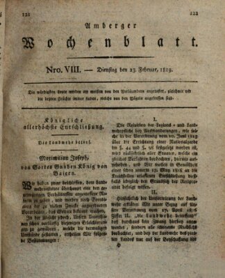 Amberger Wochenblatt (Oberpfälzisches Wochenblat) Dienstag 23. Februar 1819
