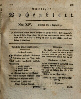 Amberger Wochenblatt (Oberpfälzisches Wochenblat) Dienstag 6. April 1819