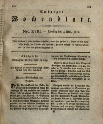 Amberger Wochenblatt (Oberpfälzisches Wochenblat) Dienstag 4. Mai 1819