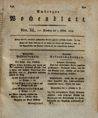 Amberger Wochenblatt (Oberpfälzisches Wochenblat) Dienstag 5. Oktober 1819