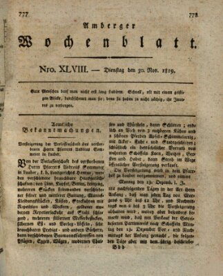 Amberger Wochenblatt (Oberpfälzisches Wochenblat) Dienstag 30. November 1819