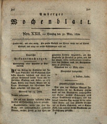 Amberger Wochenblatt (Oberpfälzisches Wochenblat) Dienstag 30. Mai 1820