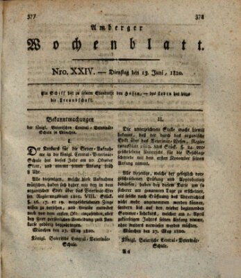 Amberger Wochenblatt (Oberpfälzisches Wochenblat) Dienstag 13. Juni 1820